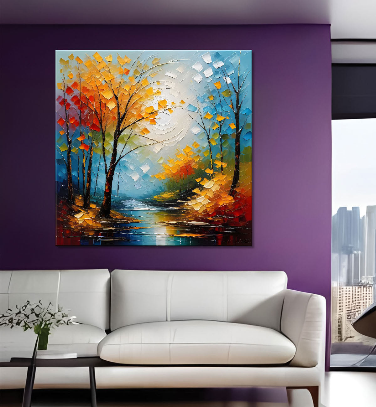 Orange trees in blue background natural art painting Canvas Painting 24X24 - Nature Art -S-15