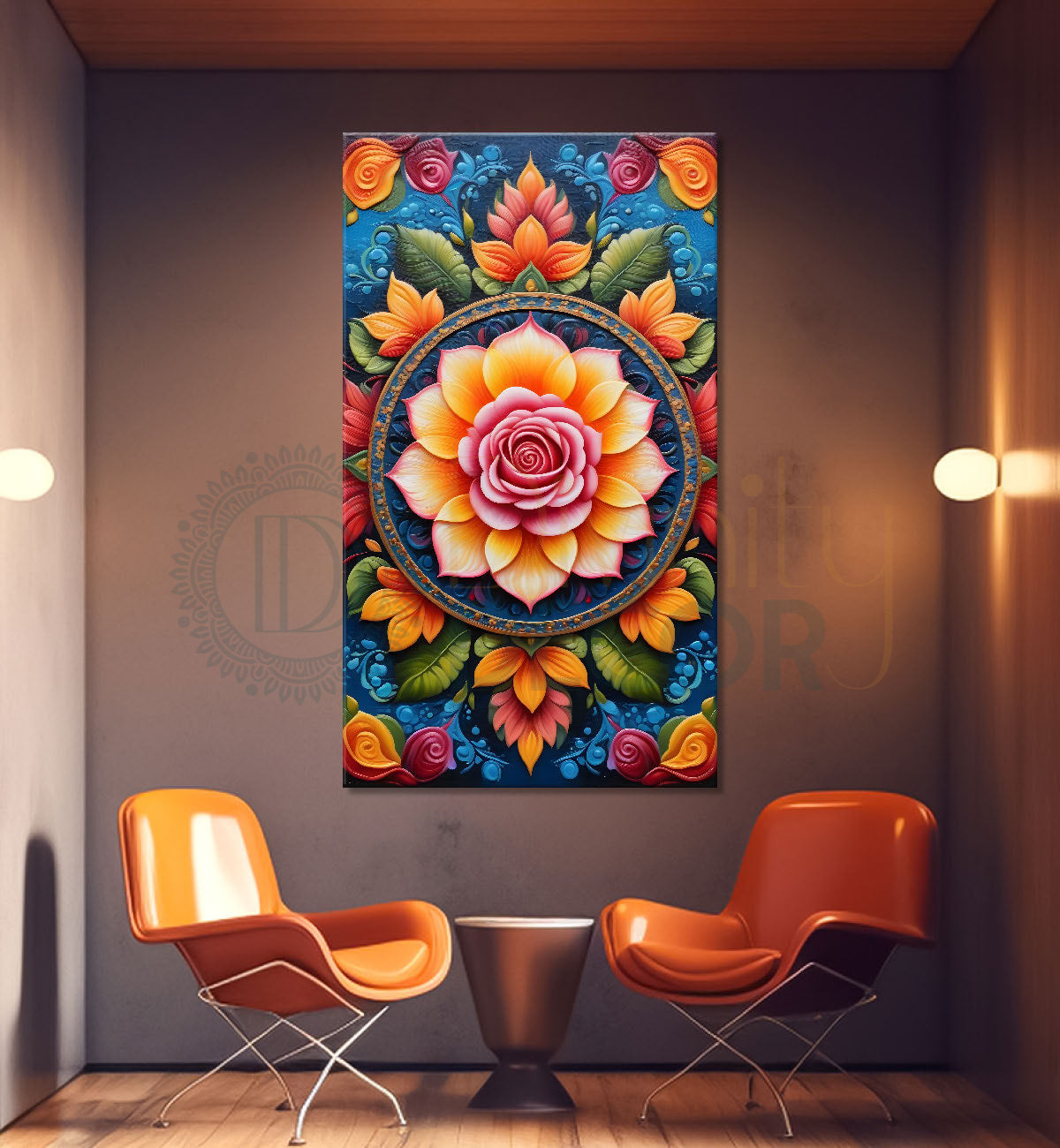 Colourful flower in mandala design textured painting - Flower-V-15