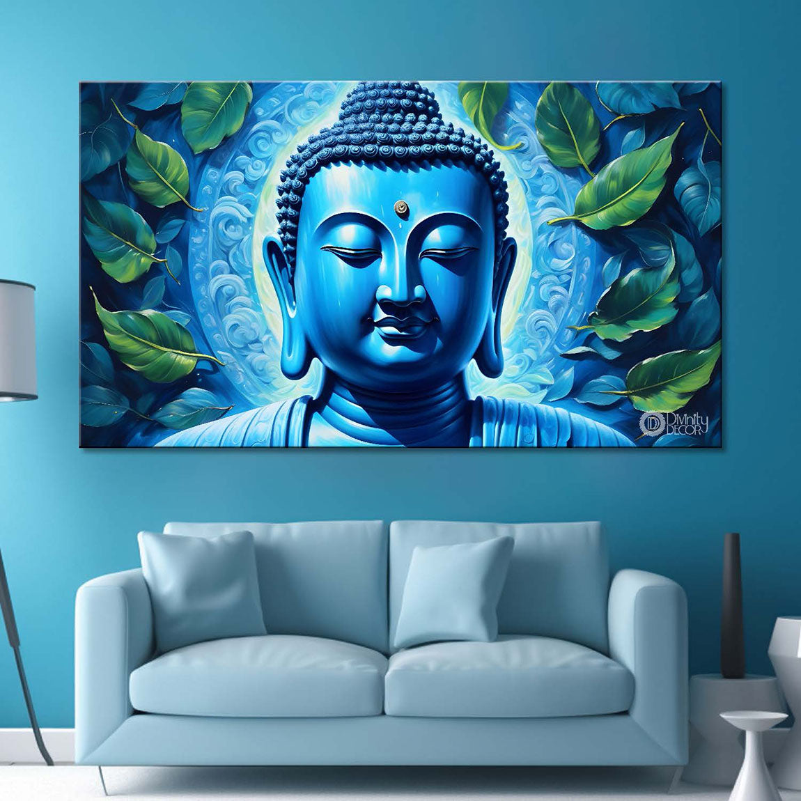 Buddha with light blue textured painting Canvas Wall Painting - Buddha-15