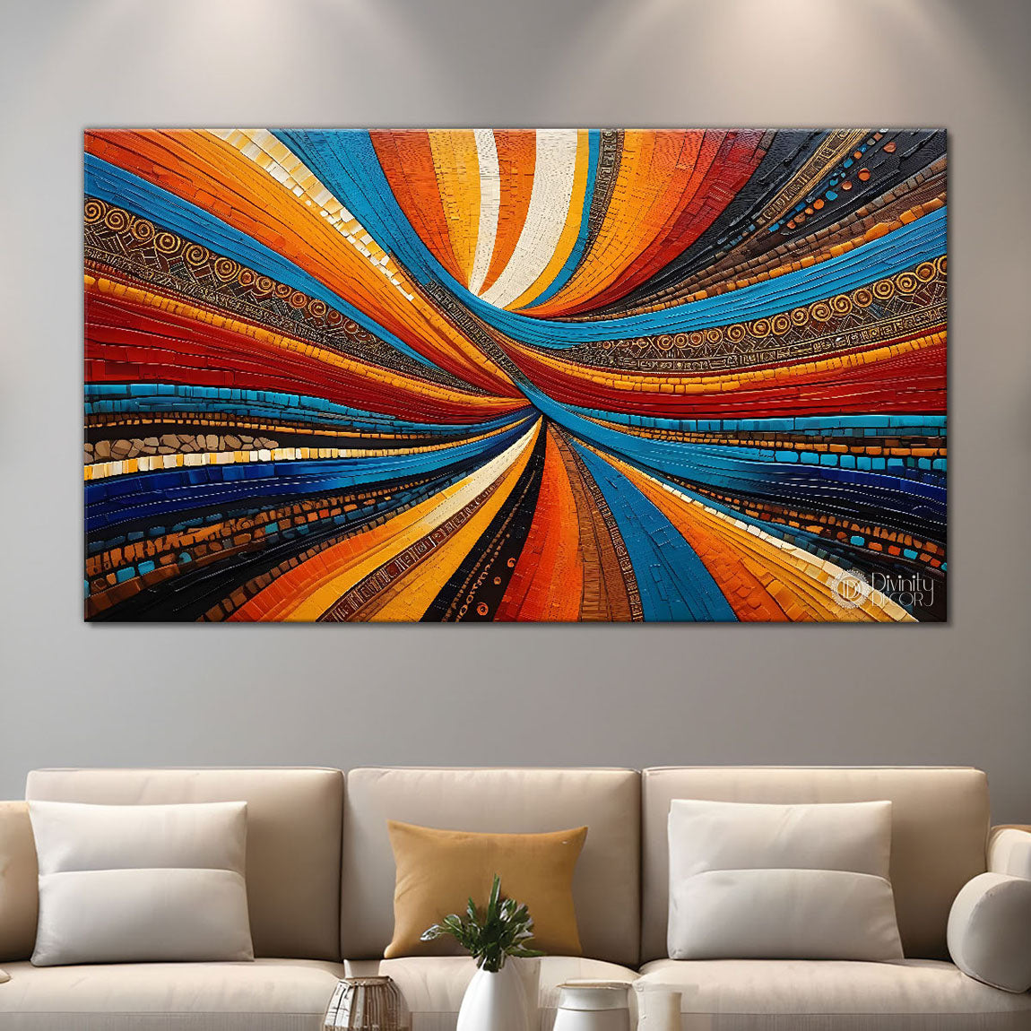 Colorful Lines pattern  art Canvas Painting - Design - Modern-L-16