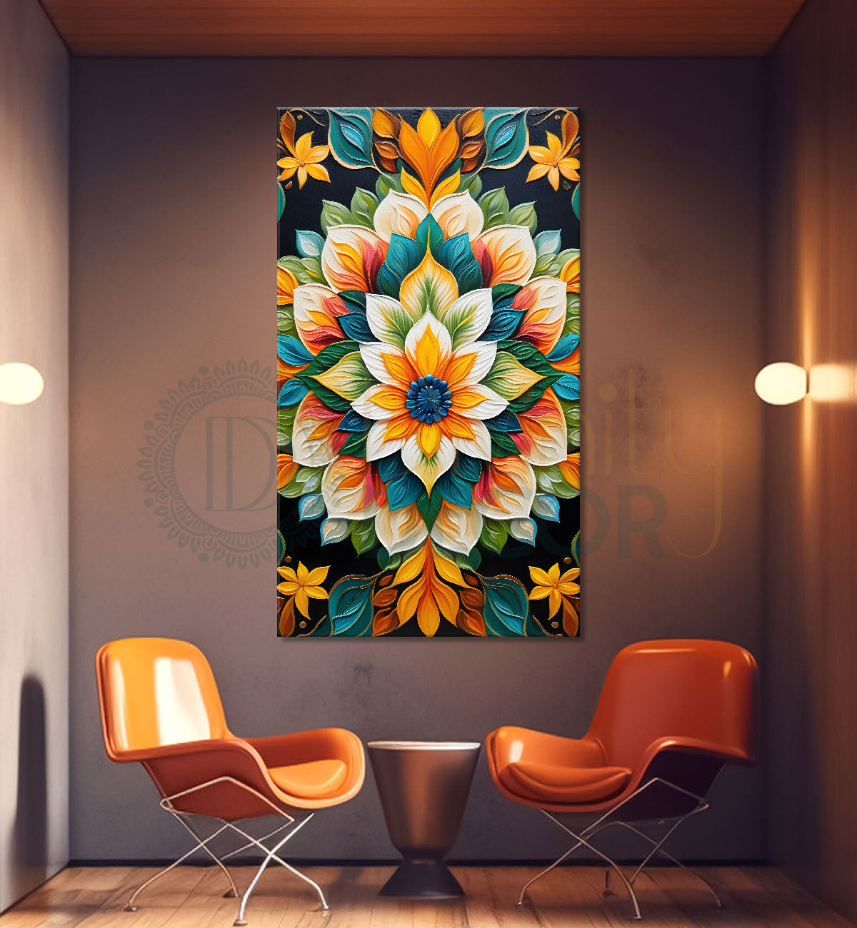 Colourful flower in mandala design textured painting - Flower-V-17