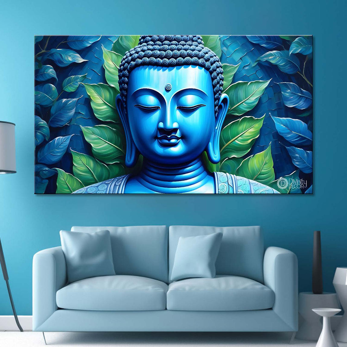 Buddha with light blue textured painting Canvas Wall Painting - Buddha-17