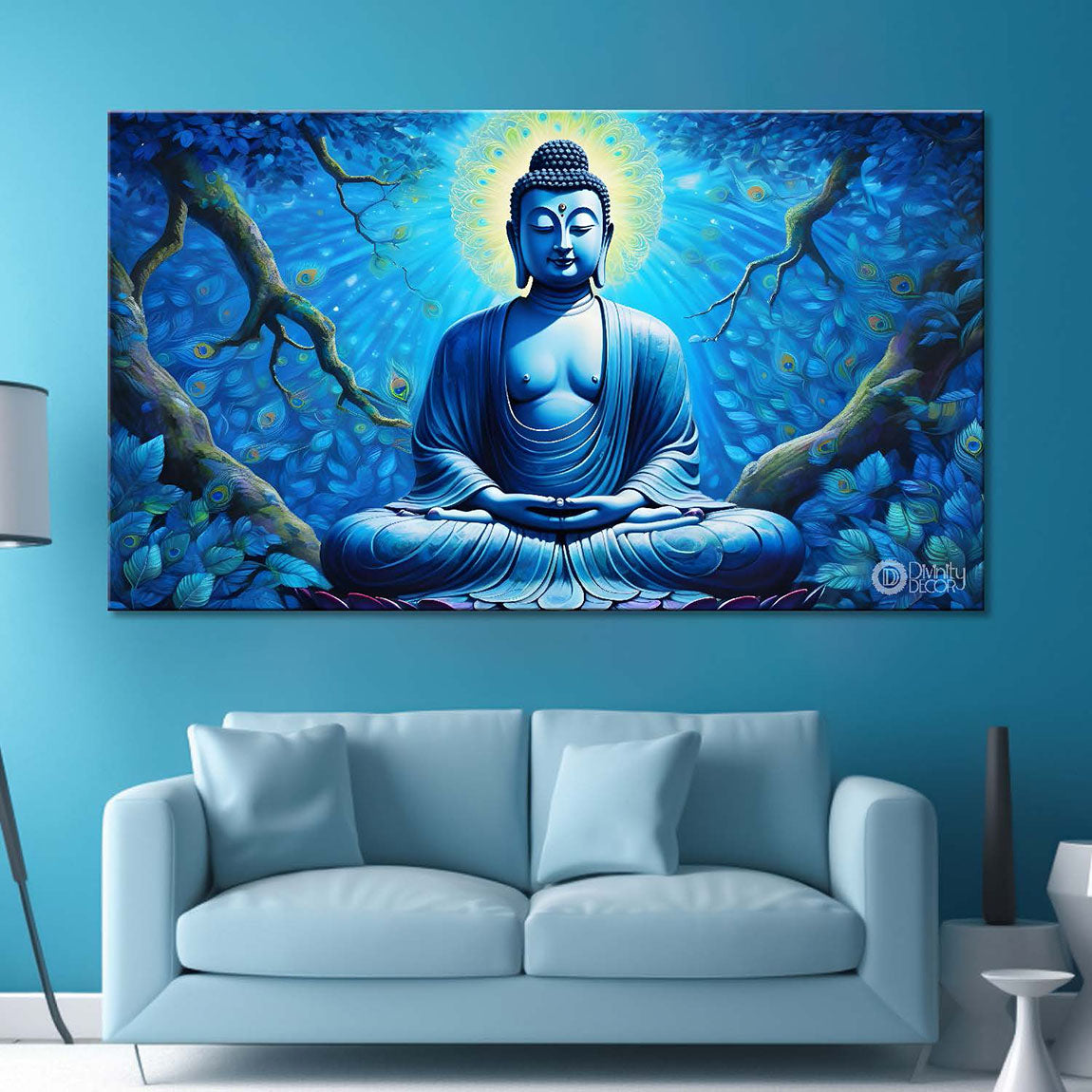Buddha with light blue textured painting Canvas Wall Painting - Buddha-18