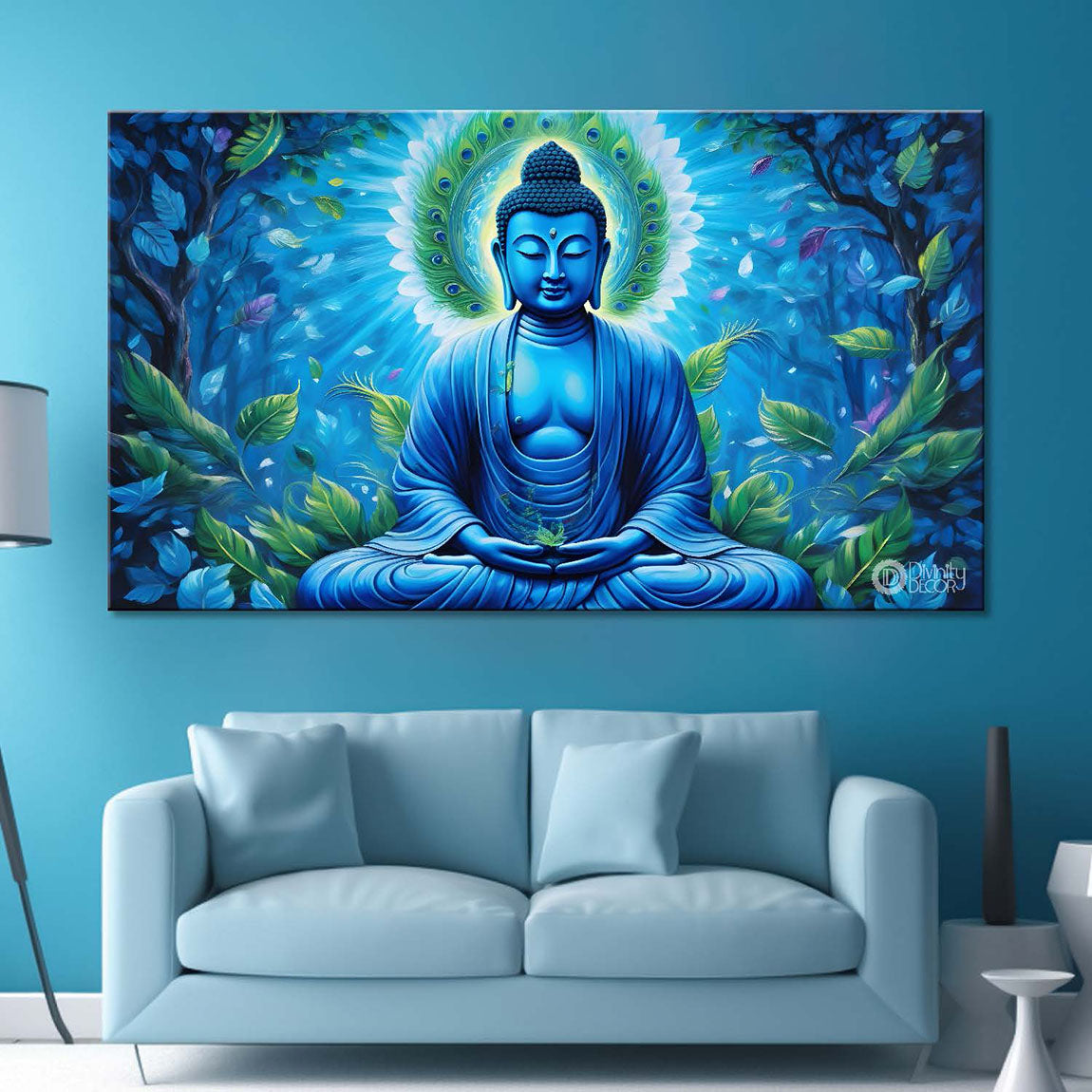 Buddha with light blue textured painting Canvas Wall Painting - Buddha-19