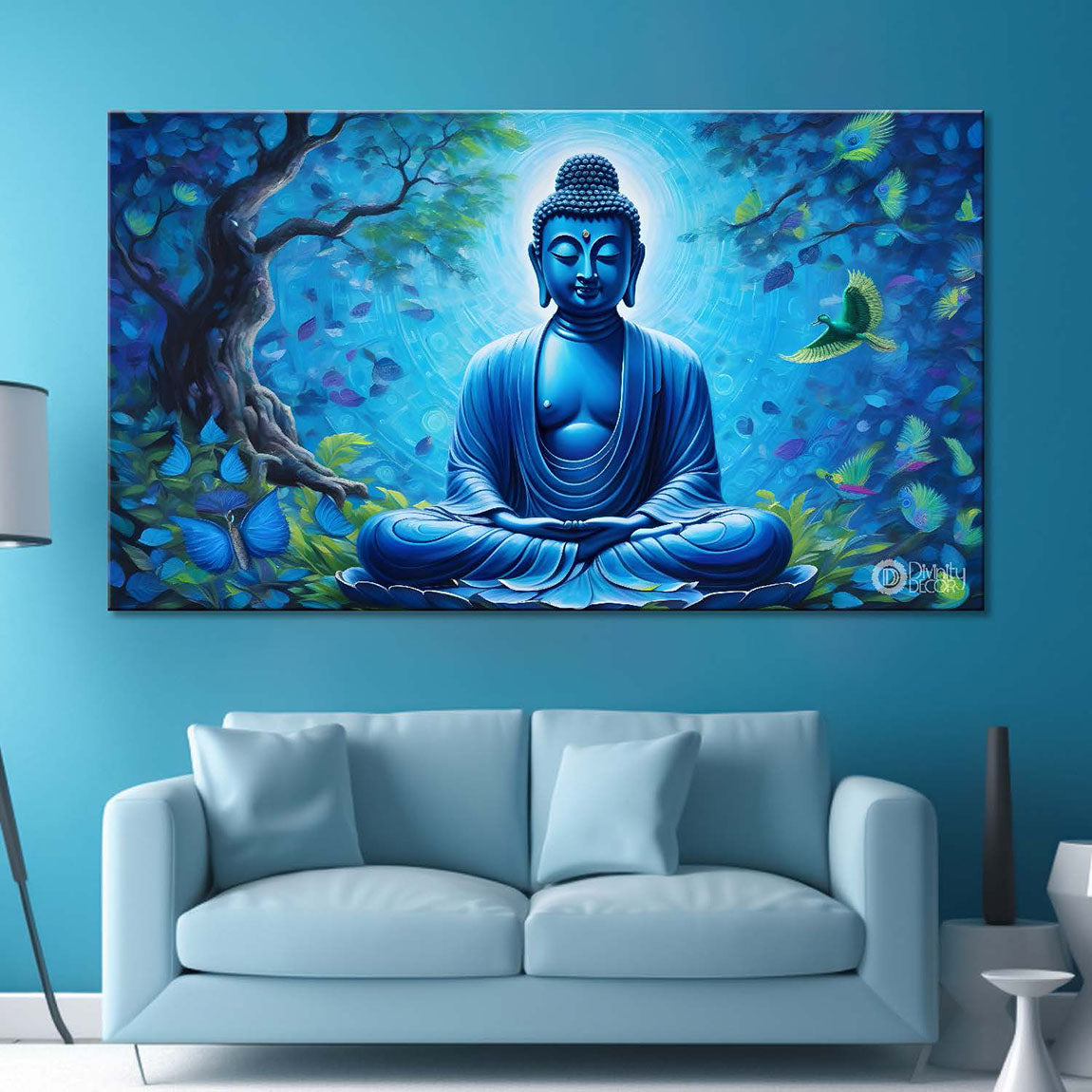 Buddha with light blue textured painting Canvas Wall Painting - Buddha-20