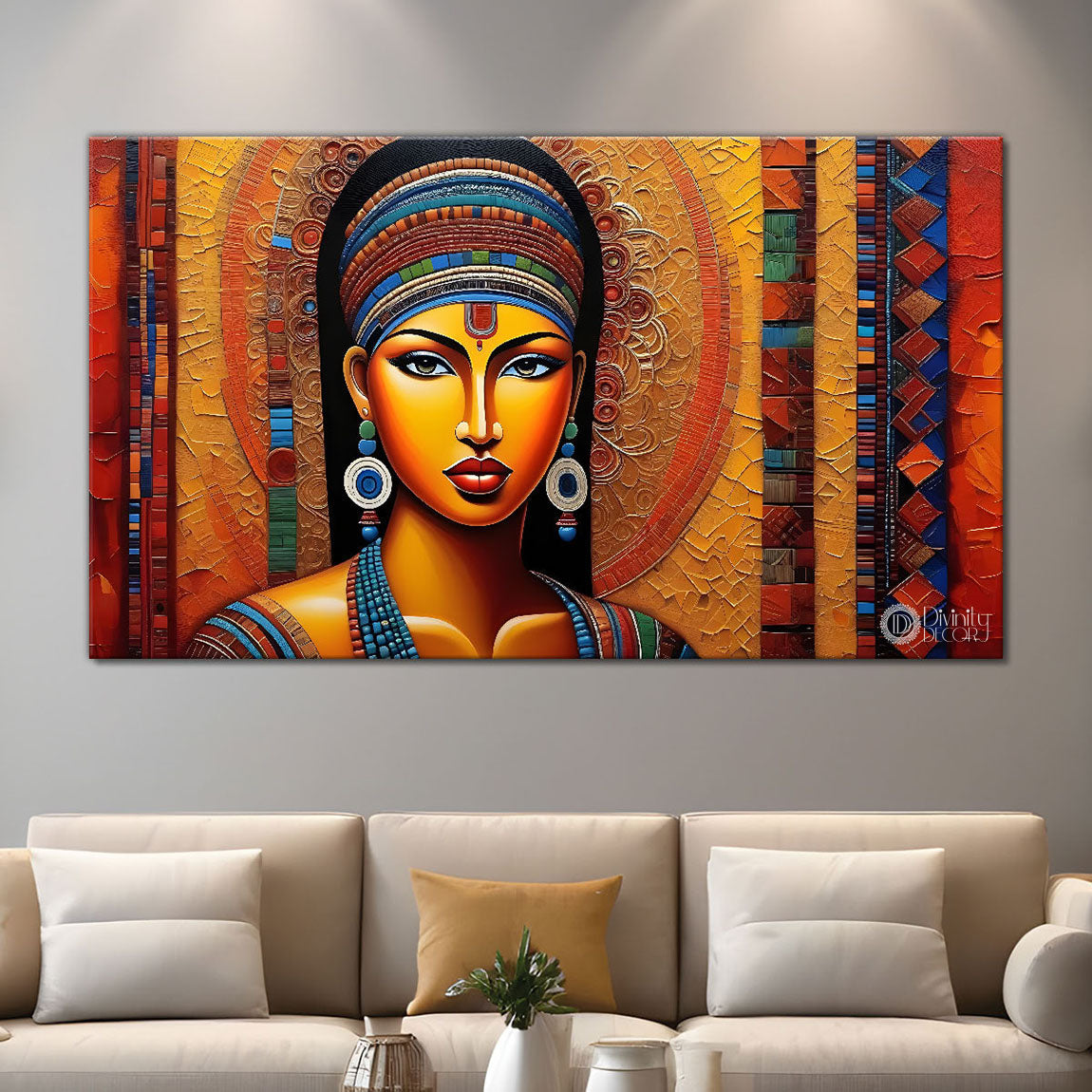 Tribal lady textured art Canvas Painting - Design - Modern-L-21