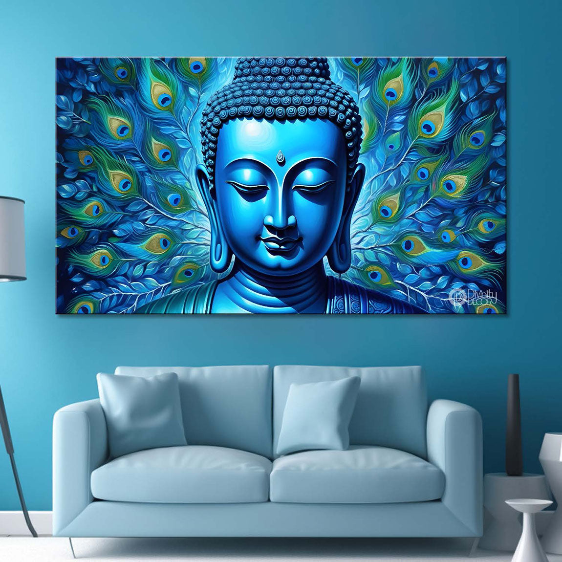 Buddha with light blue textured painting Canvas Wall Painting - Buddha-21