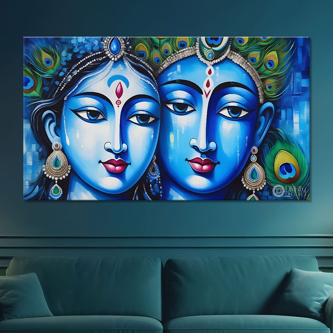 Blue face Krishna and Radha textured painting Canvas Painting - Design - Krishna-22