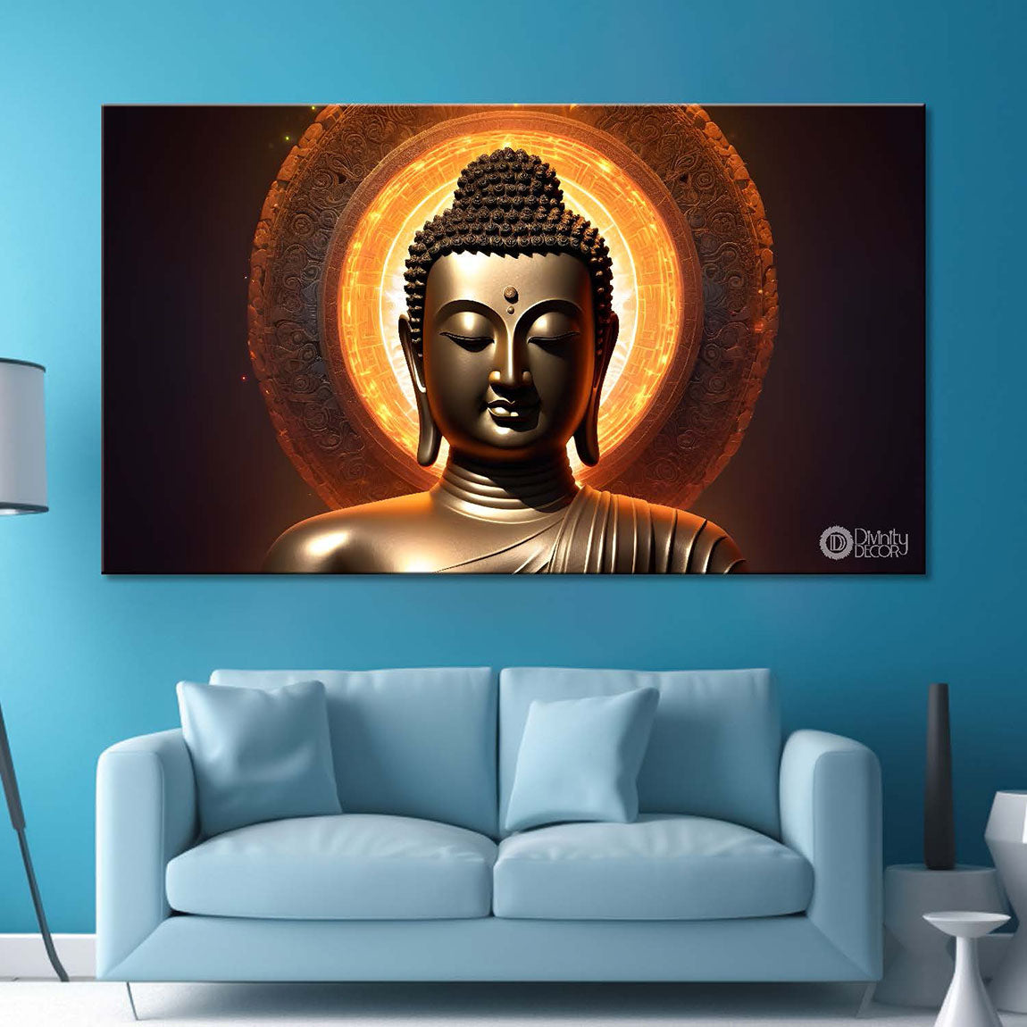 Golden buddha with dark background painting Canvas Wall Painting - Buddha-22