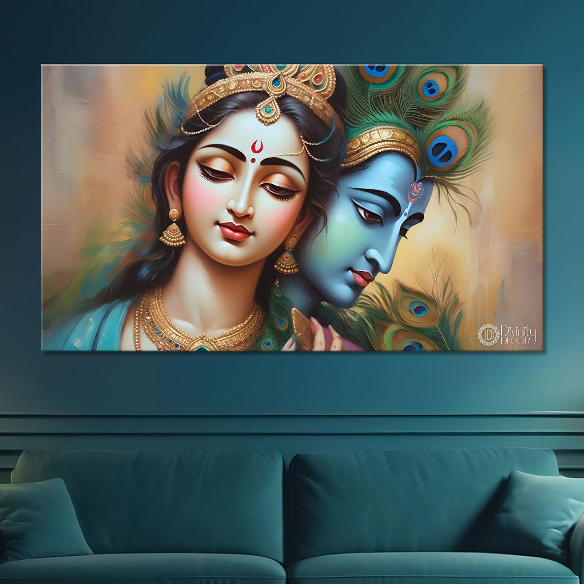Radha Krishna face in light background painting Canvas Painting - Design - Krishna-24