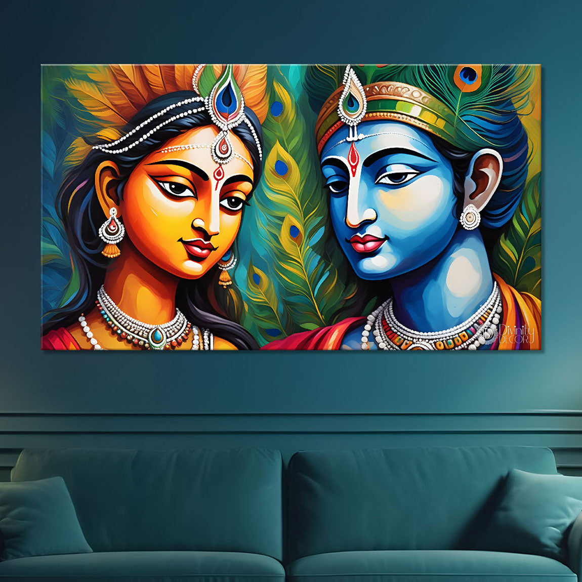 Radha Krishna face in colorful background painting Canvas Painting - Design - Krishna-26