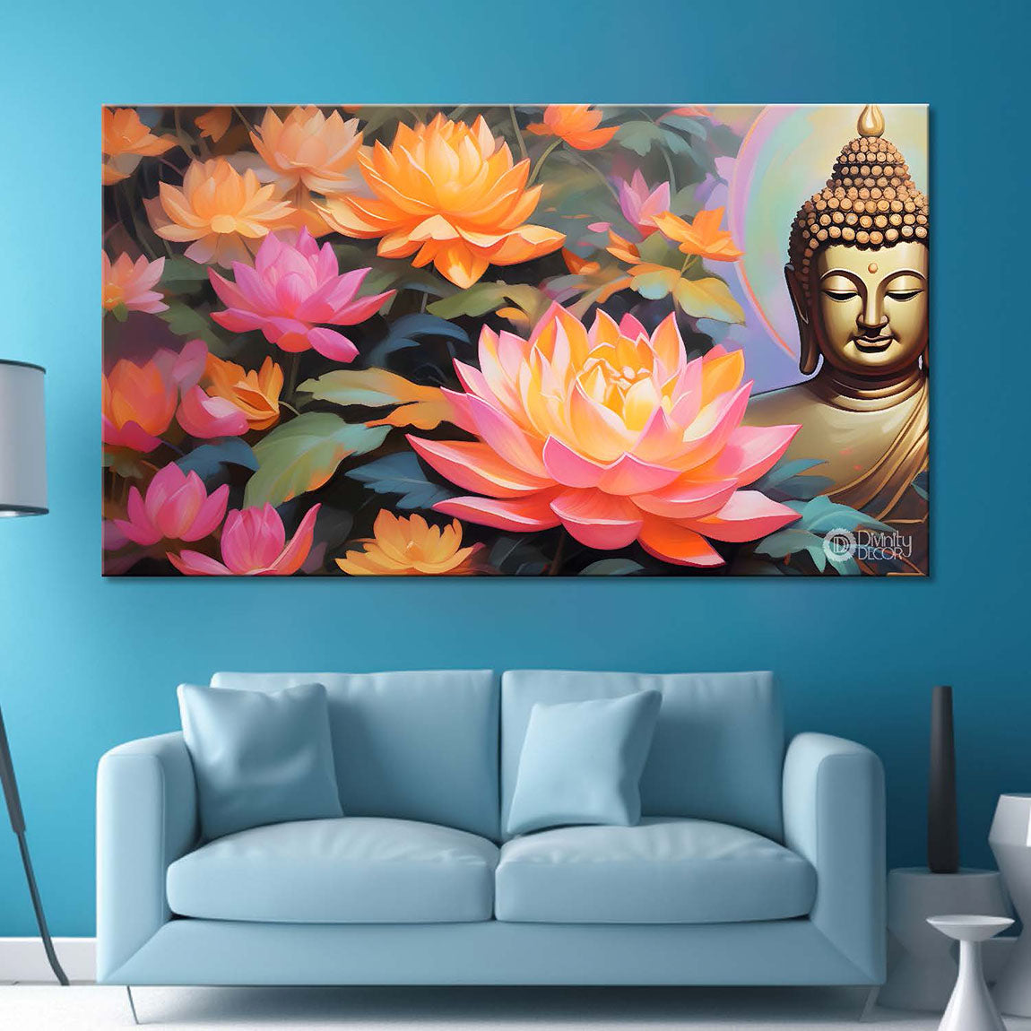 Golden buddha with lotus textured painting Canvas Wall Painting - Buddha-26