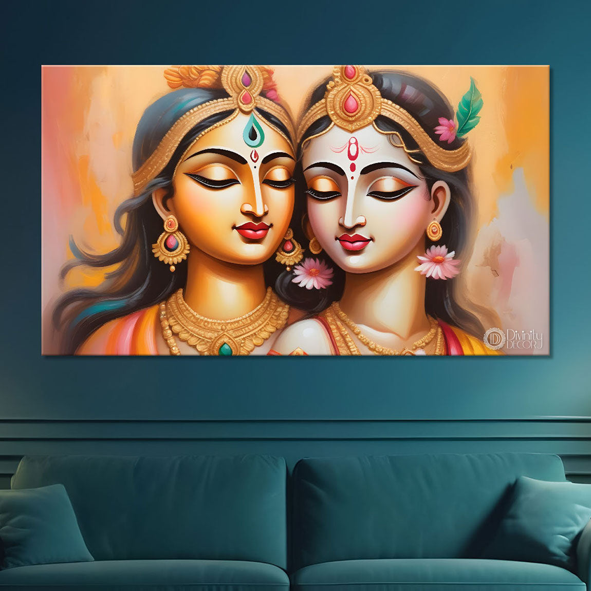 Radha Krishna face in light background painting Canvas Painting - Design - Krishna-29