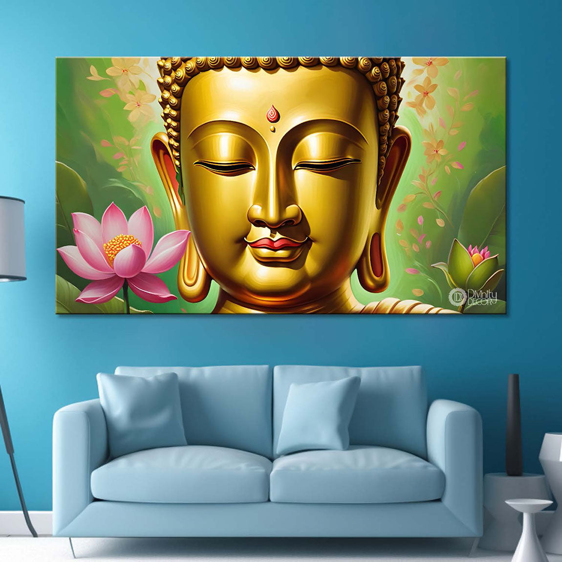 Golden buddha with lotus textured painting Canvas Wall Painting - Buddha-29