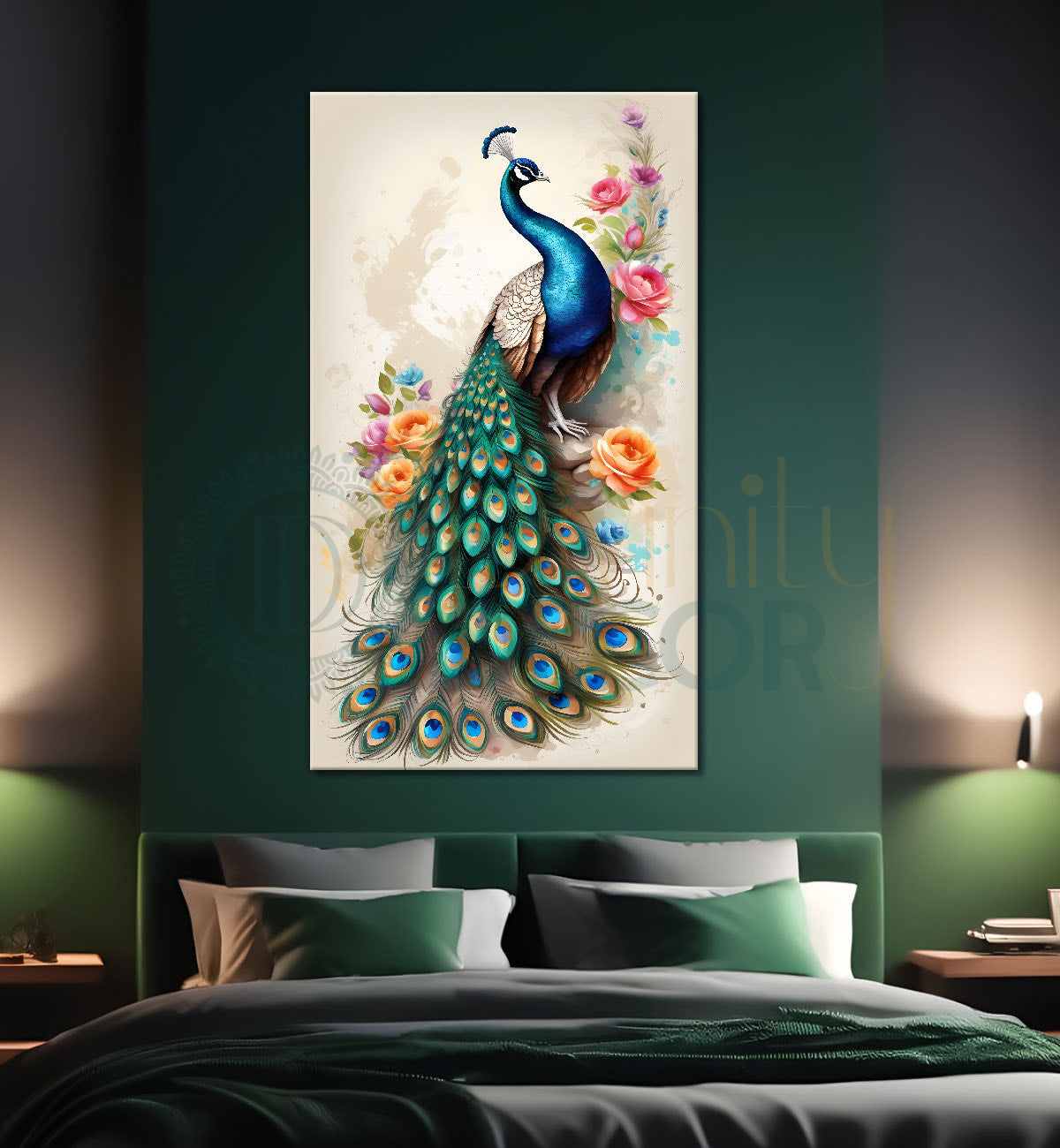 Peacock with colourful flowers painting - Design - Peacock-V-2