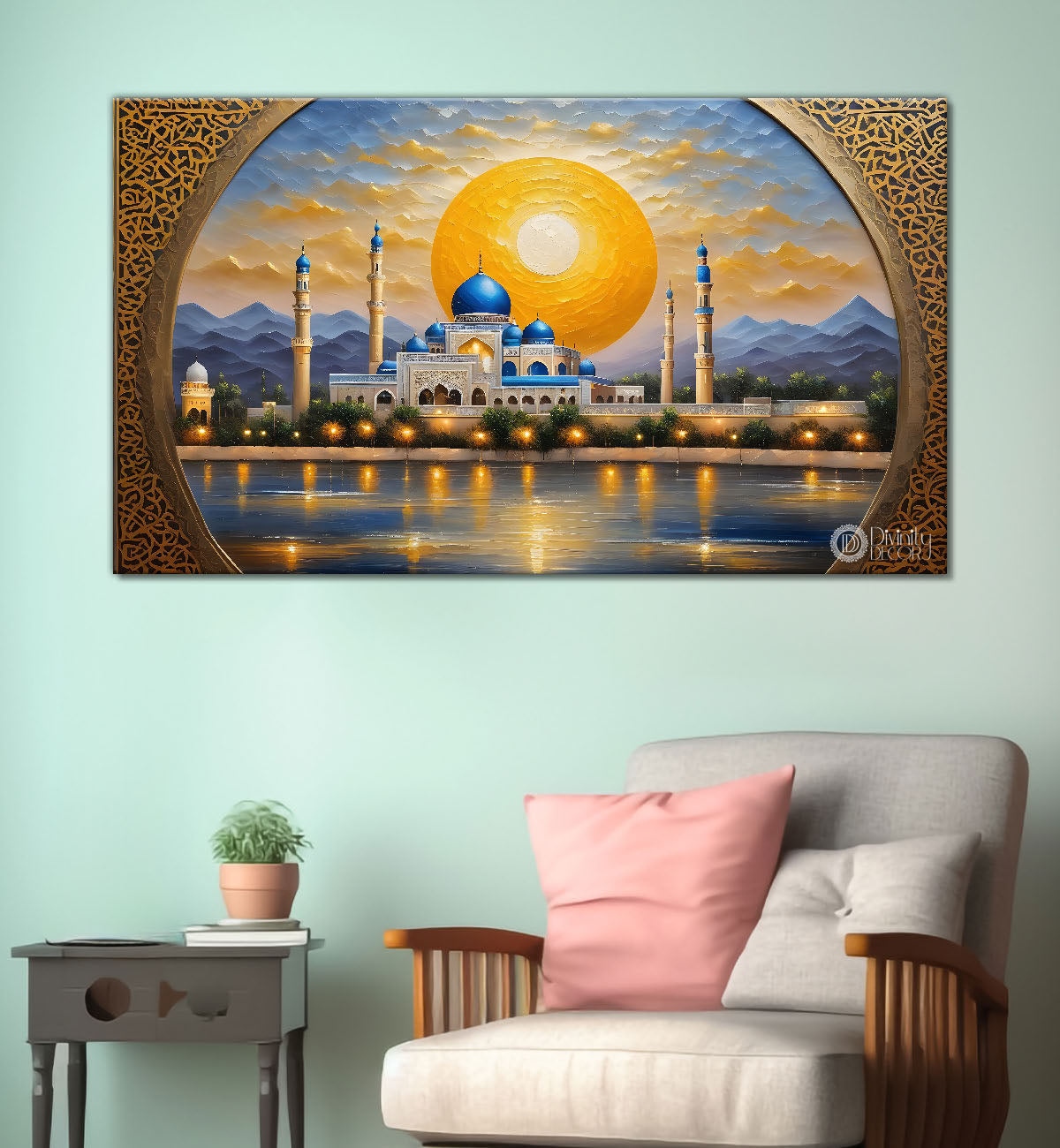 Islamic mosque with sunrise oil painting Canvas Painting - Islamic paintings - 3