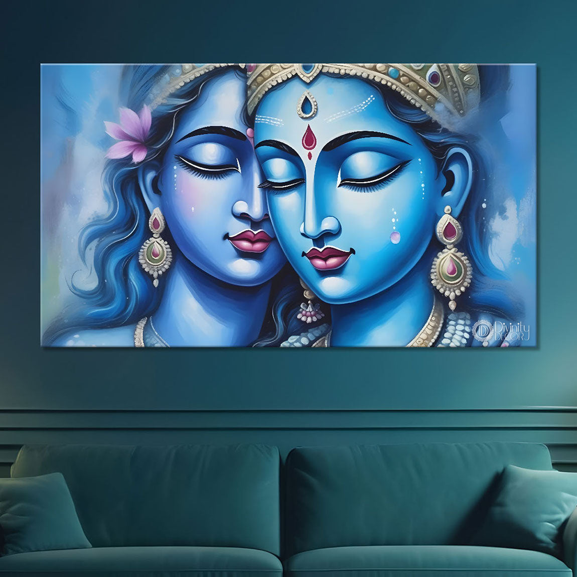 Blue face Radha and Krishna textured painting Canvas Painting - Design - Krishna-30