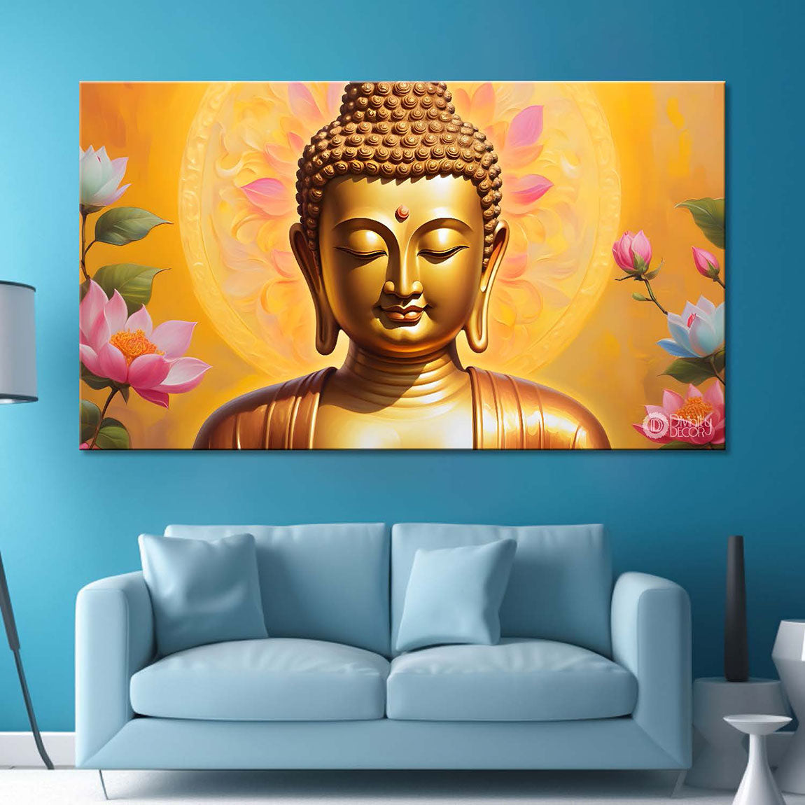 Golden buddha with lotus textured painting Canvas Wall Painting - Buddha-30