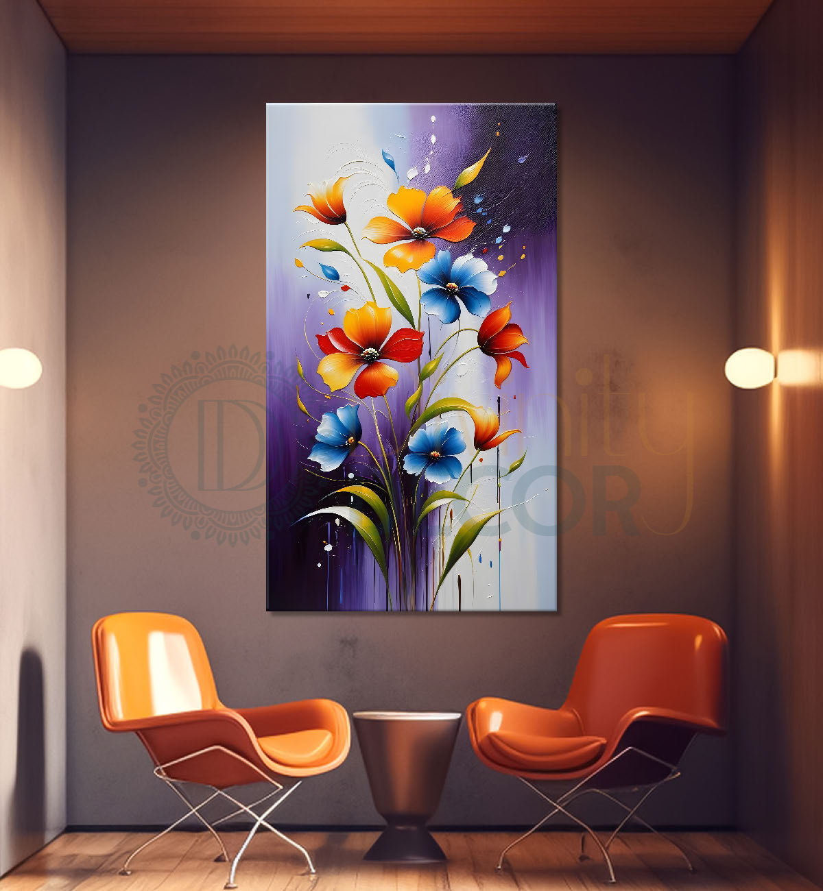 Colourful flowers in purple textured background painting - Flower-V-30