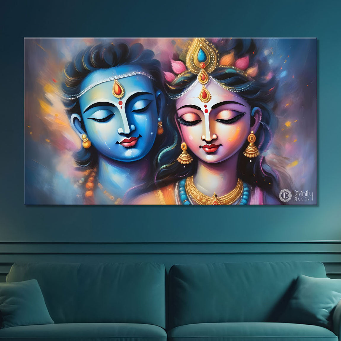 Blue face Radha and Krishna textured oil painting Canvas Painting - Design - Krishna-31