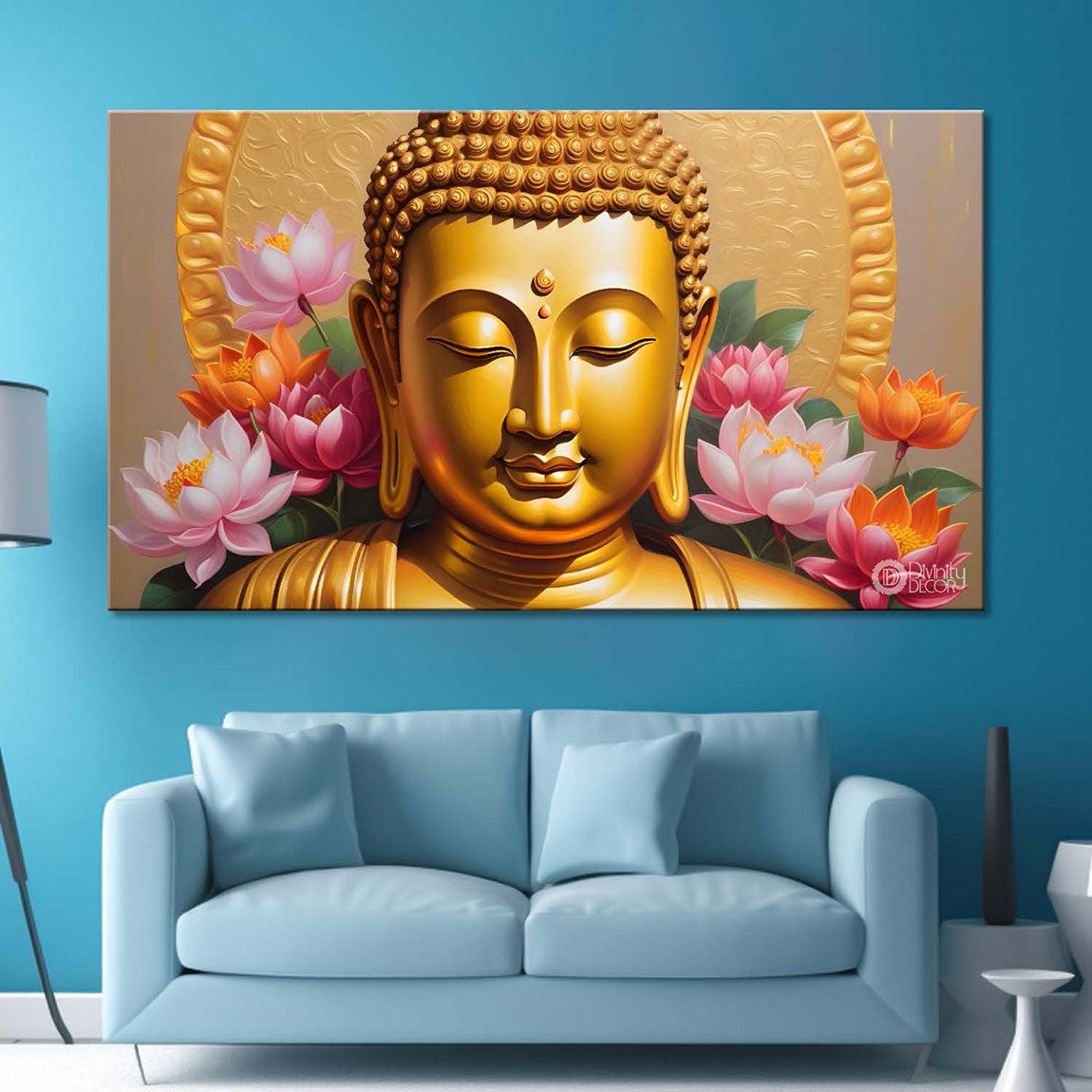 Golden buddha with lotus textured painting Canvas Wall Painting - Buddha-31