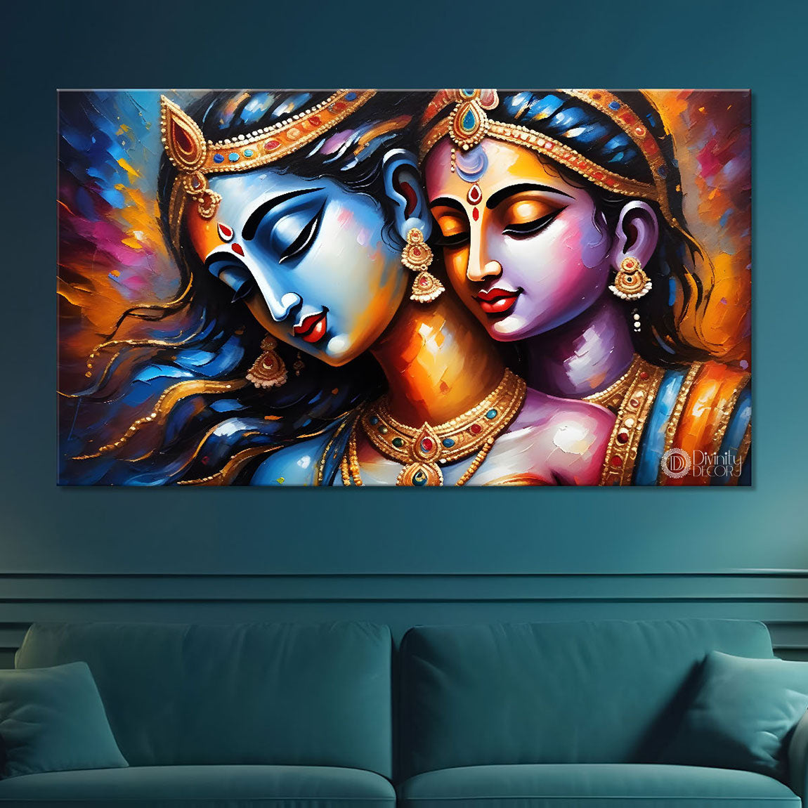 Radha and Krishna face in colors textured painting Canvas Painting - Design - Krishna-32