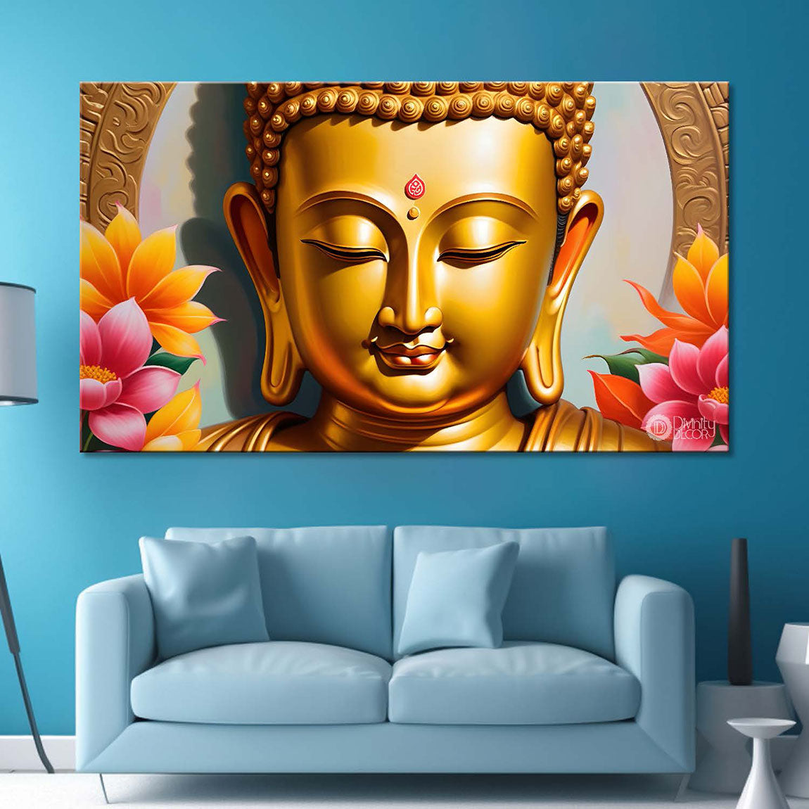 Golden buddha with lotus textured painting Canvas Wall Painting - Buddha-32