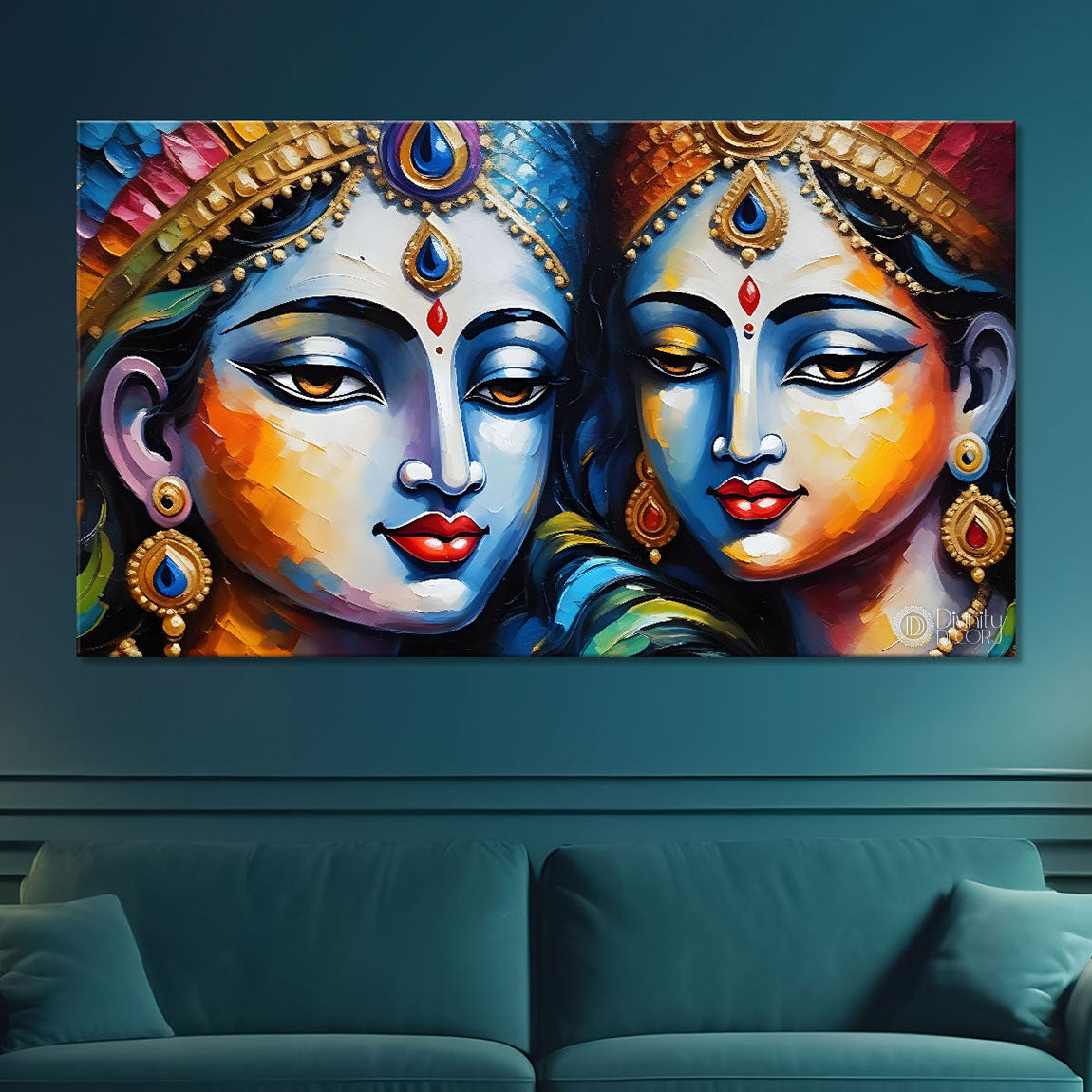 Radha and Krishna face in colors textured painting Canvas Painting - Design - Krishna-33