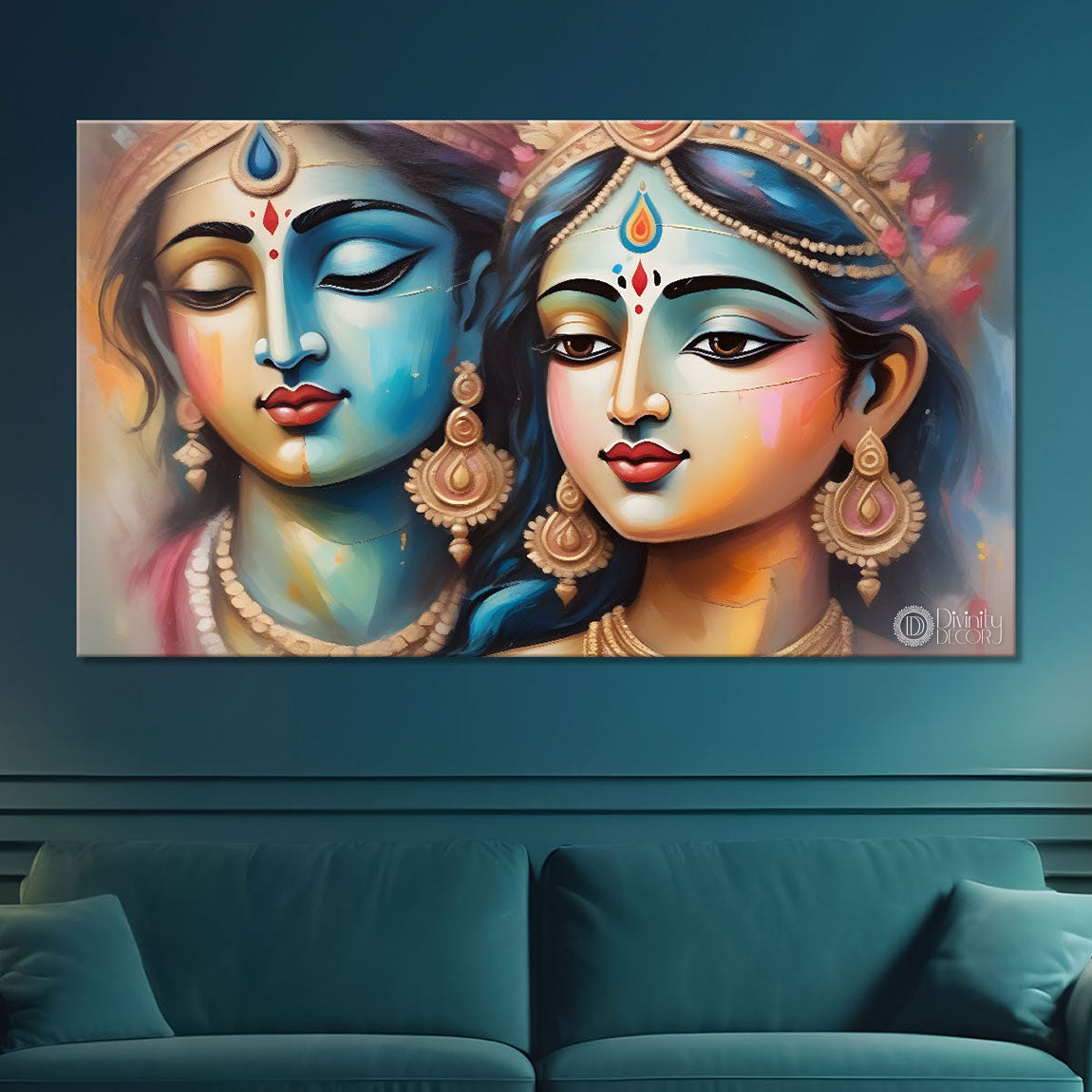 Radha and Krishna face in light textured painting Canvas Painting - Design - Krishna-34