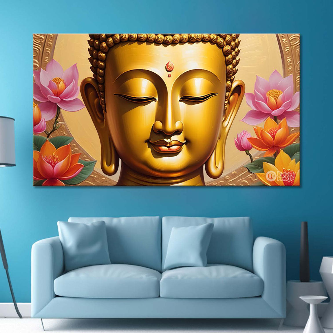 Golden buddha with lotus textured painting Canvas Wall Painting - Buddha-34