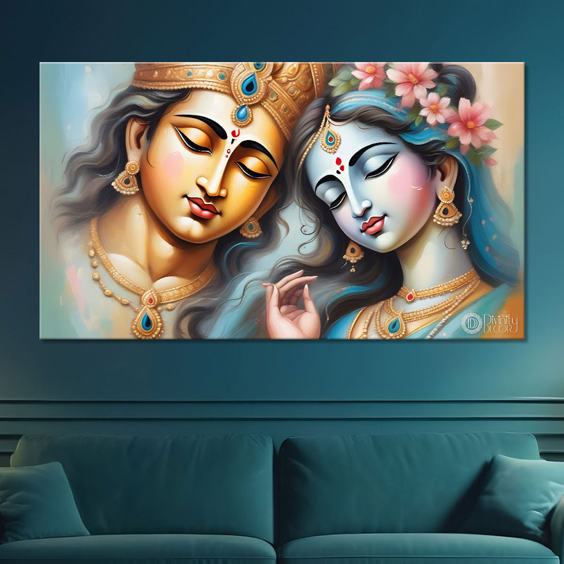 Radha and Krishna face in light textured painting Canvas Painting - Design - Krishna-35