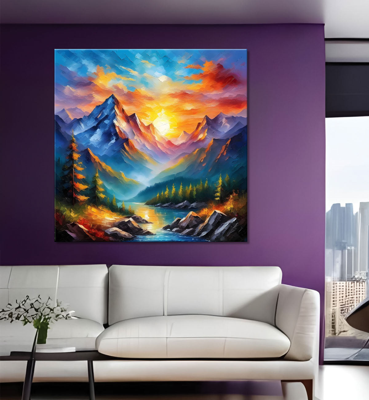 Colourful mountains in sunset natural painting Canvas Painting 24X24- Nature Art -S-35