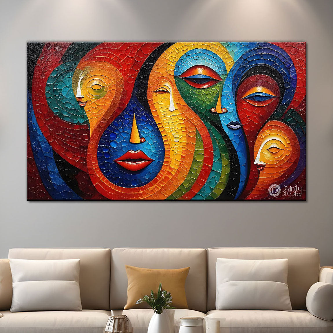 Face segment textured art Canvas Painting - Design - Modern-L-36