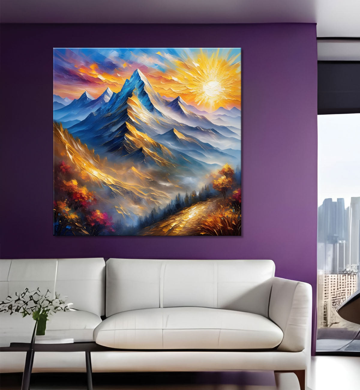 Mountains with moon in dark background painting Canvas Painting 24X24- Nature Art -S-37