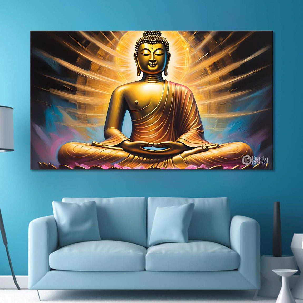 Golden buddha with yellow chakra painting Wall Painting - Buddha-38