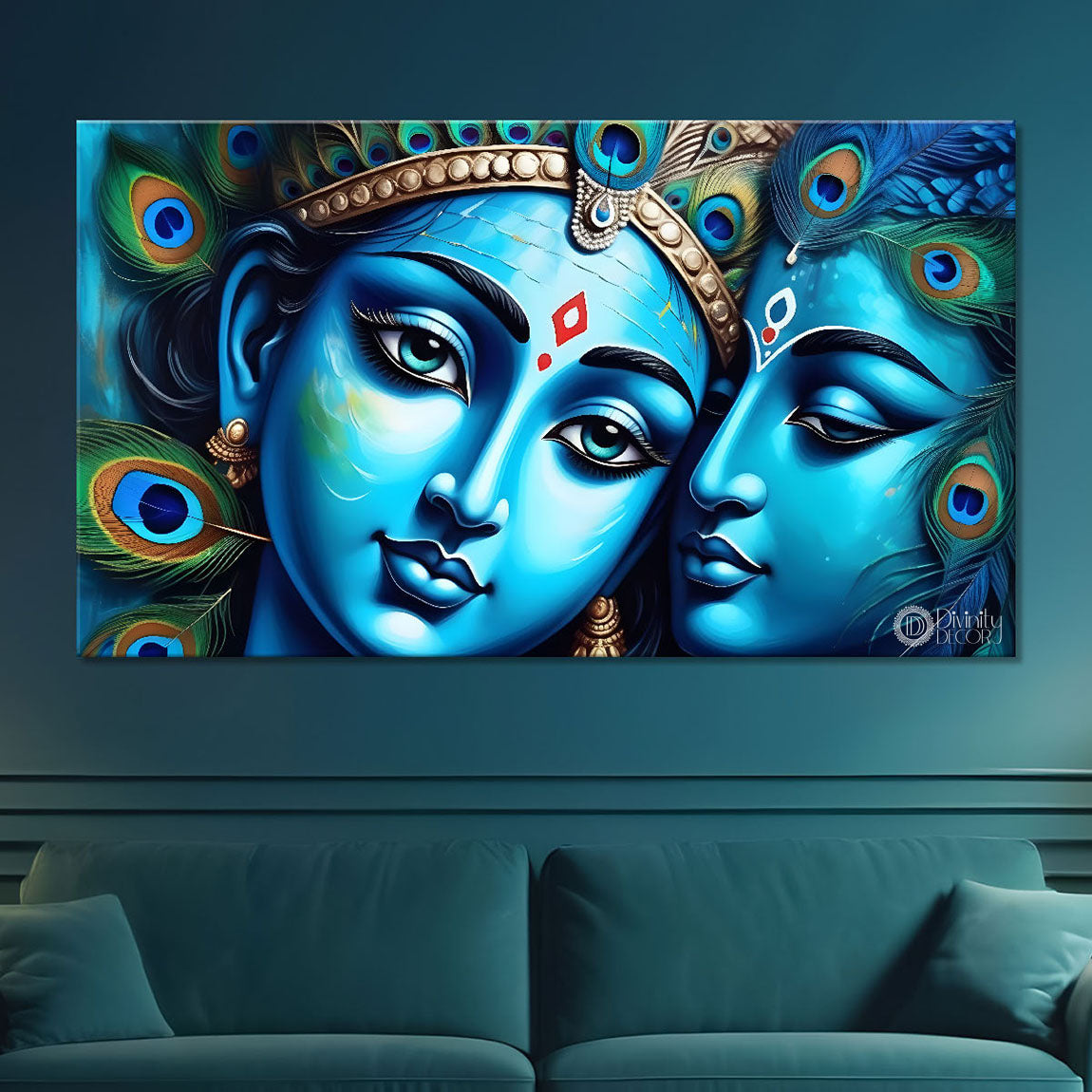 Blue textured face of Radha and Krishna painting Canvas Painting - Design - Krishna-39