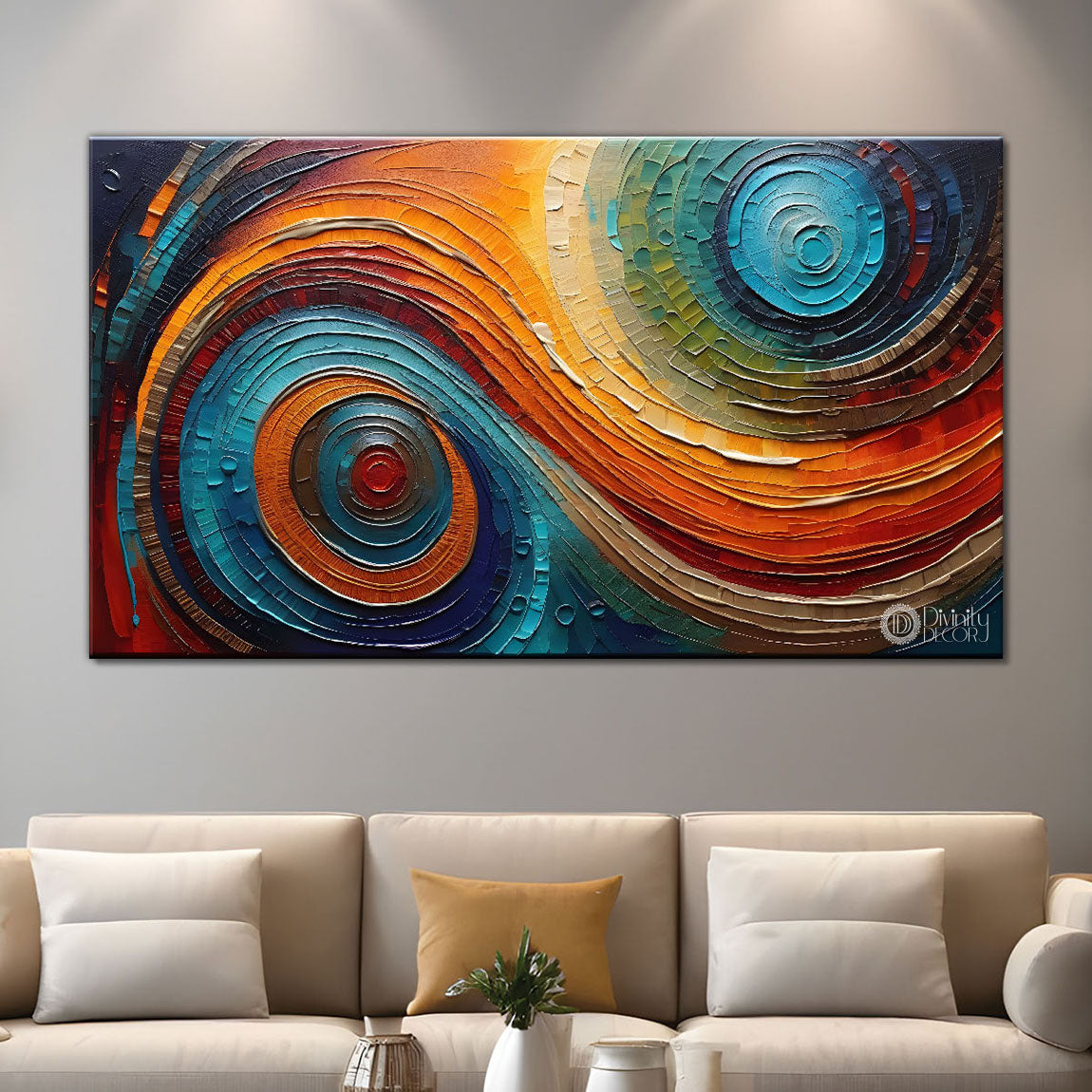 Colorful waves Textured art Canvas Painting - Design - Modern-L-39