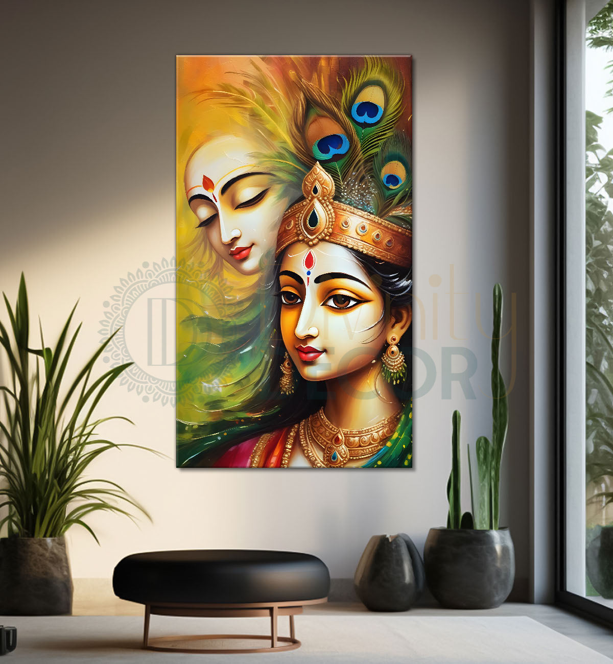 Krishna with radha in yellow background textured art Canvas Painting - Design - Krishna-V-3