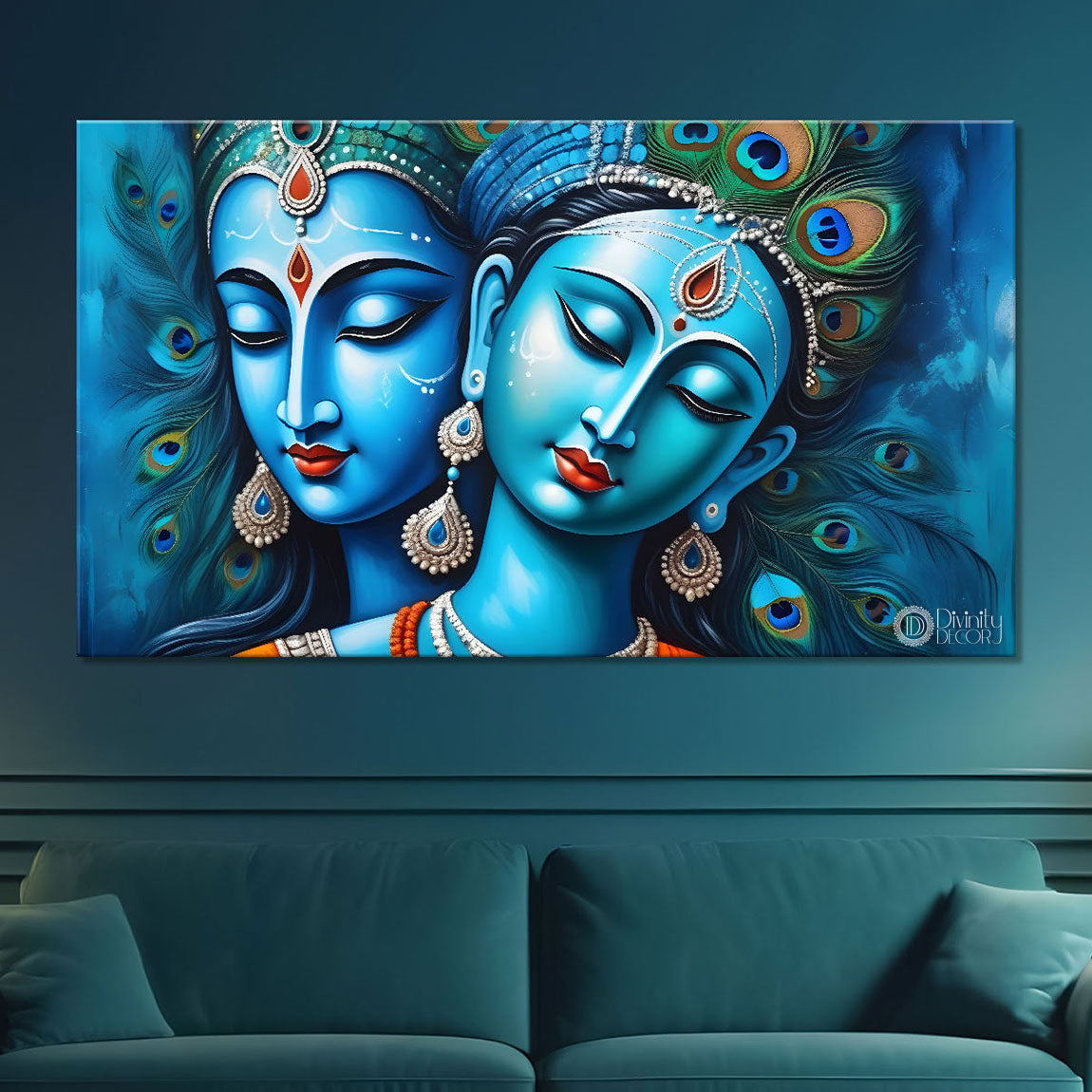 Blue textured face of Radha and Krishna painting Canvas Painting - Design - Krishna-40