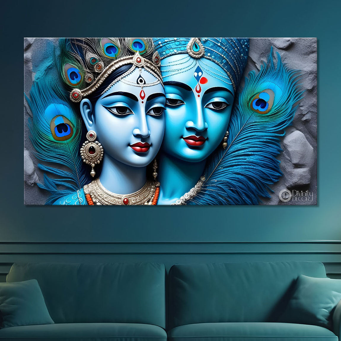 Blue textured face of Radha and Krishna painting Canvas Painting - Design - Krishna-41