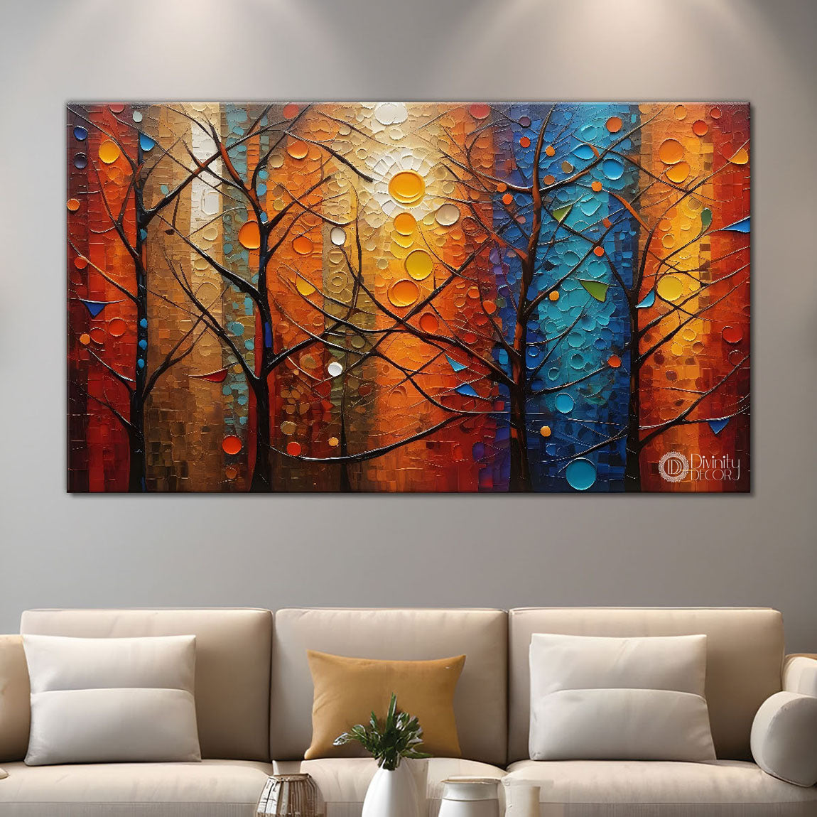 Broad leaf tree textured modern art Canvas Painting - Design - Modern-L-41