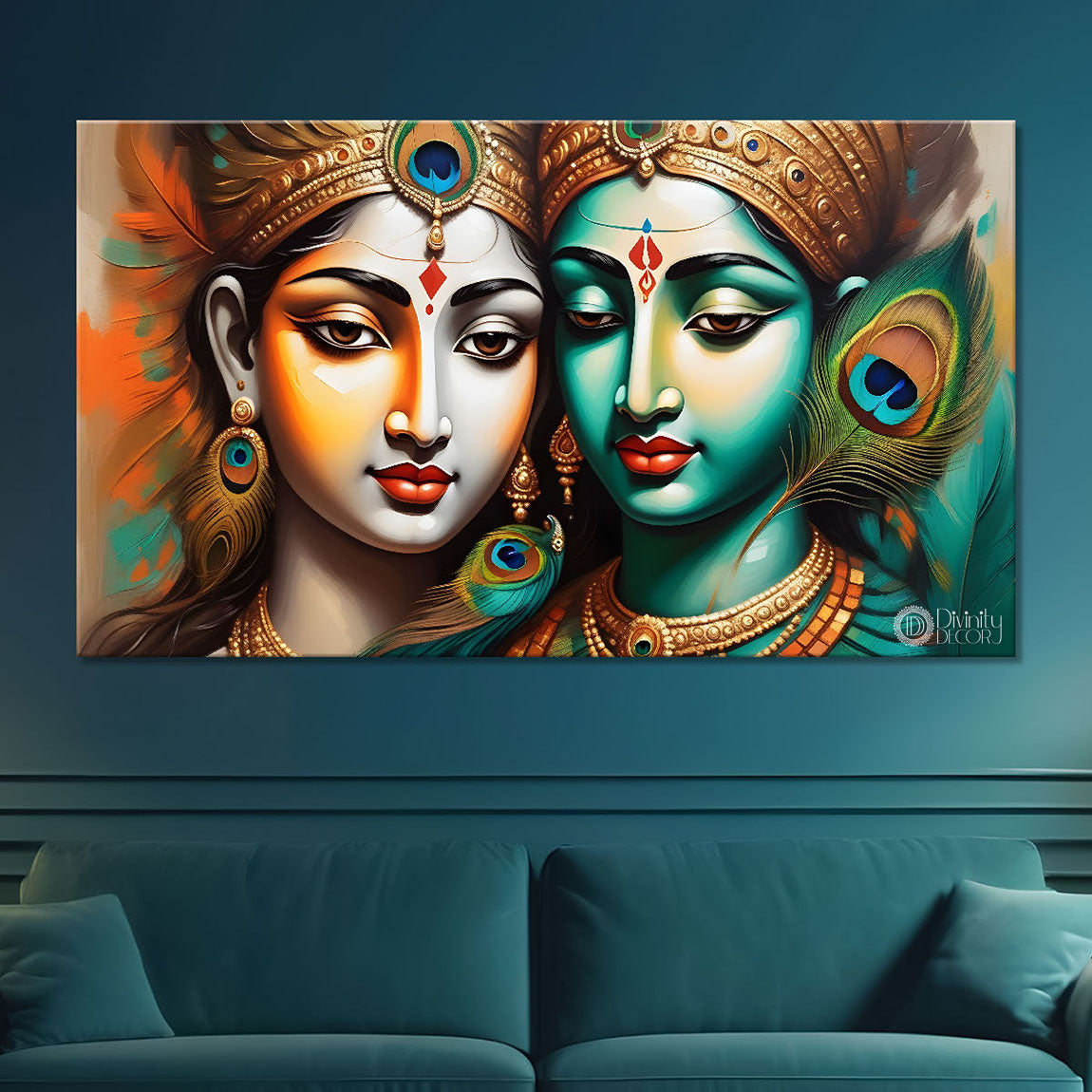 Radha and Krishna face painting in blue texture Canvas Painting - Design - Krishna-42