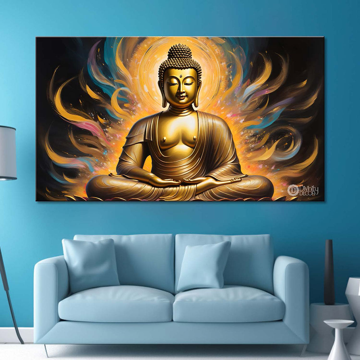 Golden buddha with yellow chakra painting Canvas Wall Painting - Buddha-42