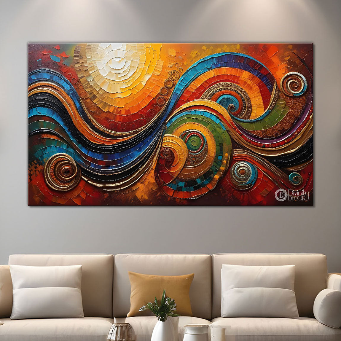 Waves textured modern art Canvas Painting - Design - Modern-L-42