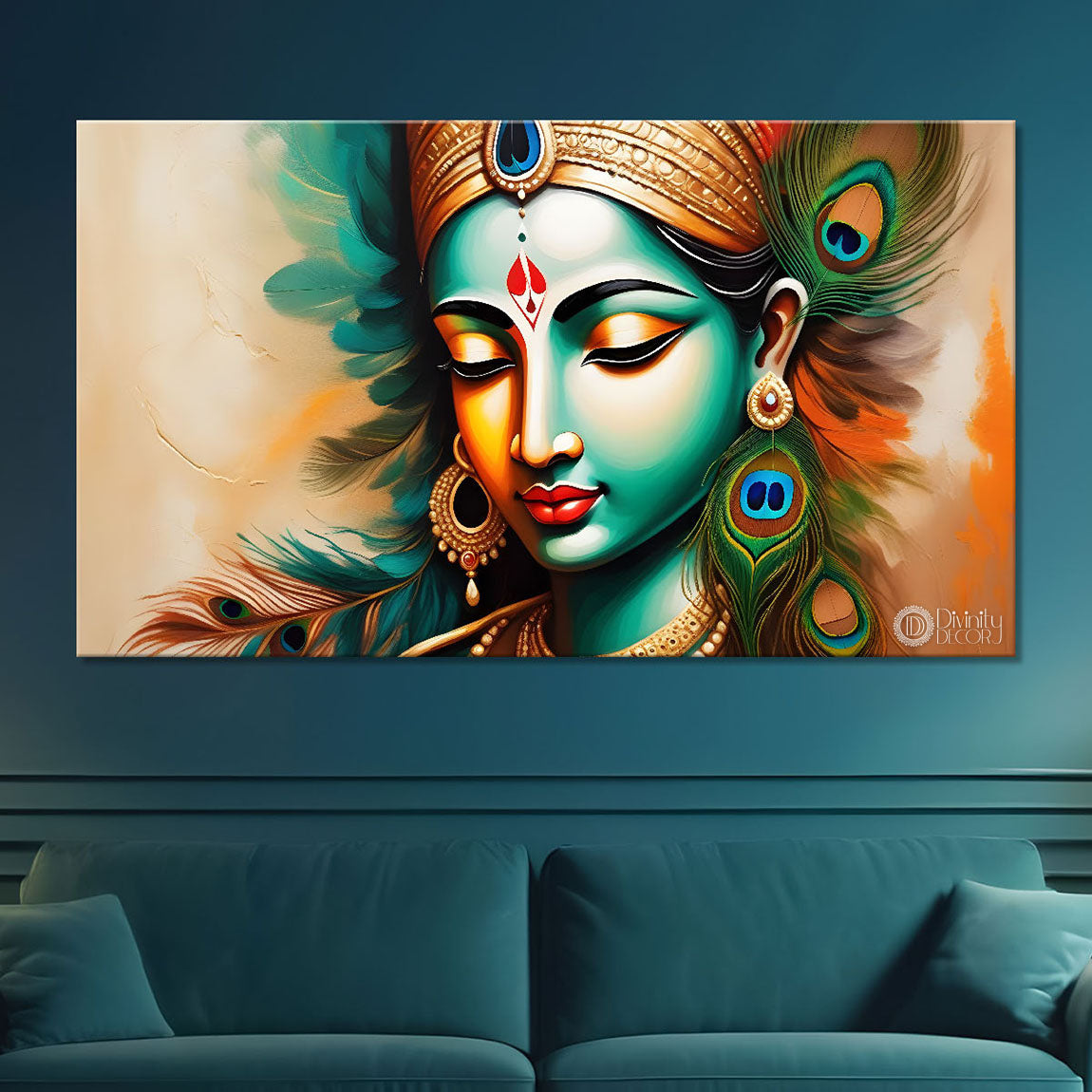 Krishna face painting in blue texture Canvas Painting - Design - Krishna-43