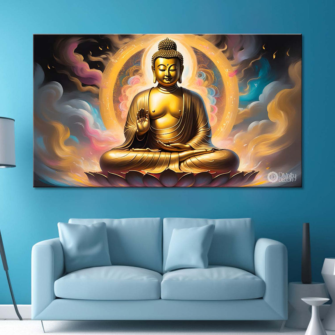 Golden buddha with yellow chakra painting Canvas Wall Painting - Buddha-43