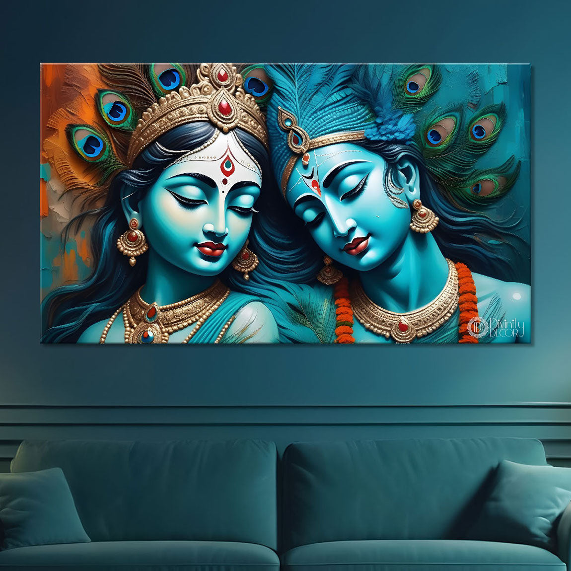 Radha and Krishna face painting in blue texture Canvas Painting - Design - Krishna-44