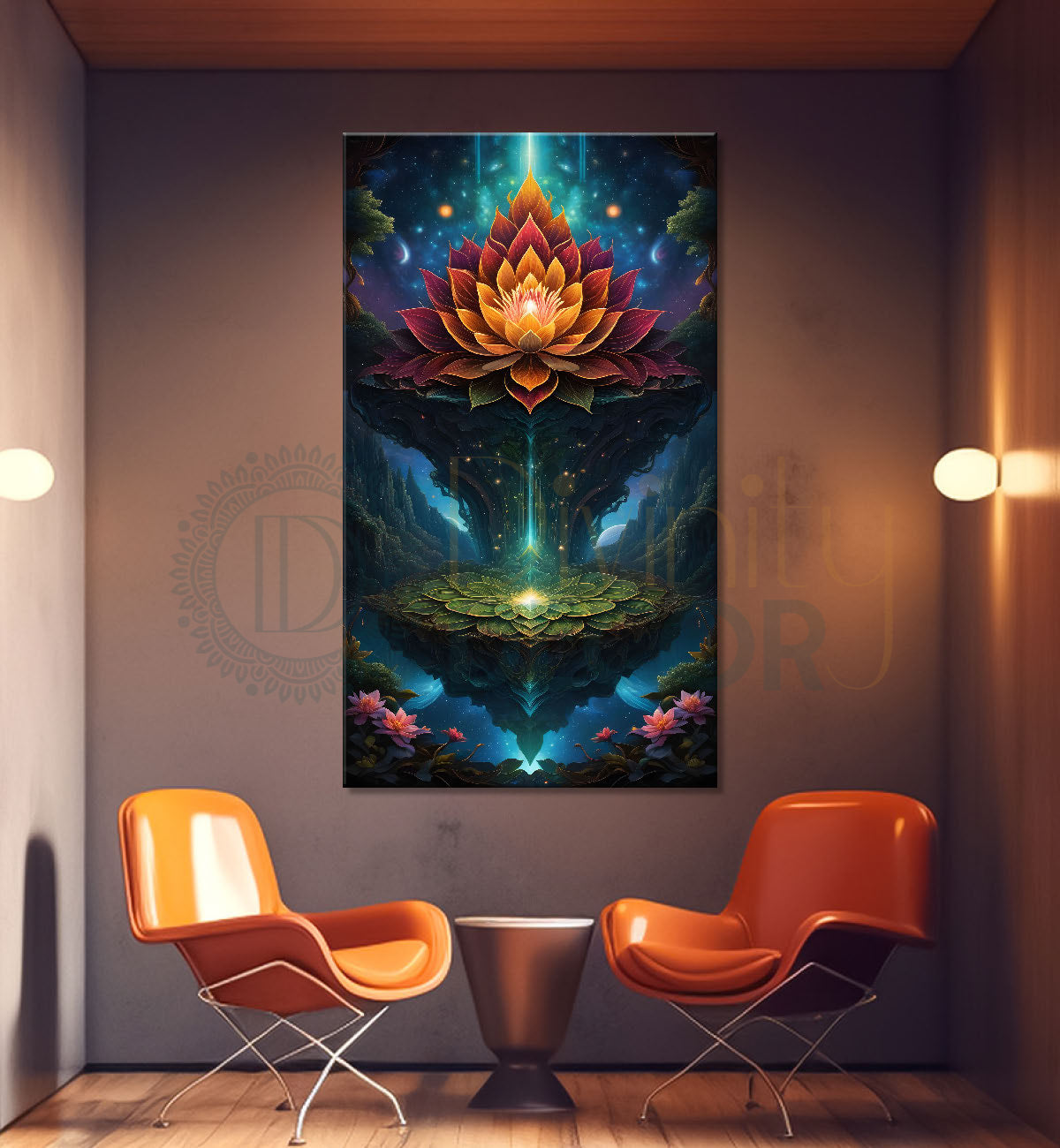 Lotus flowers in dark textured background painting - Flower-V-44