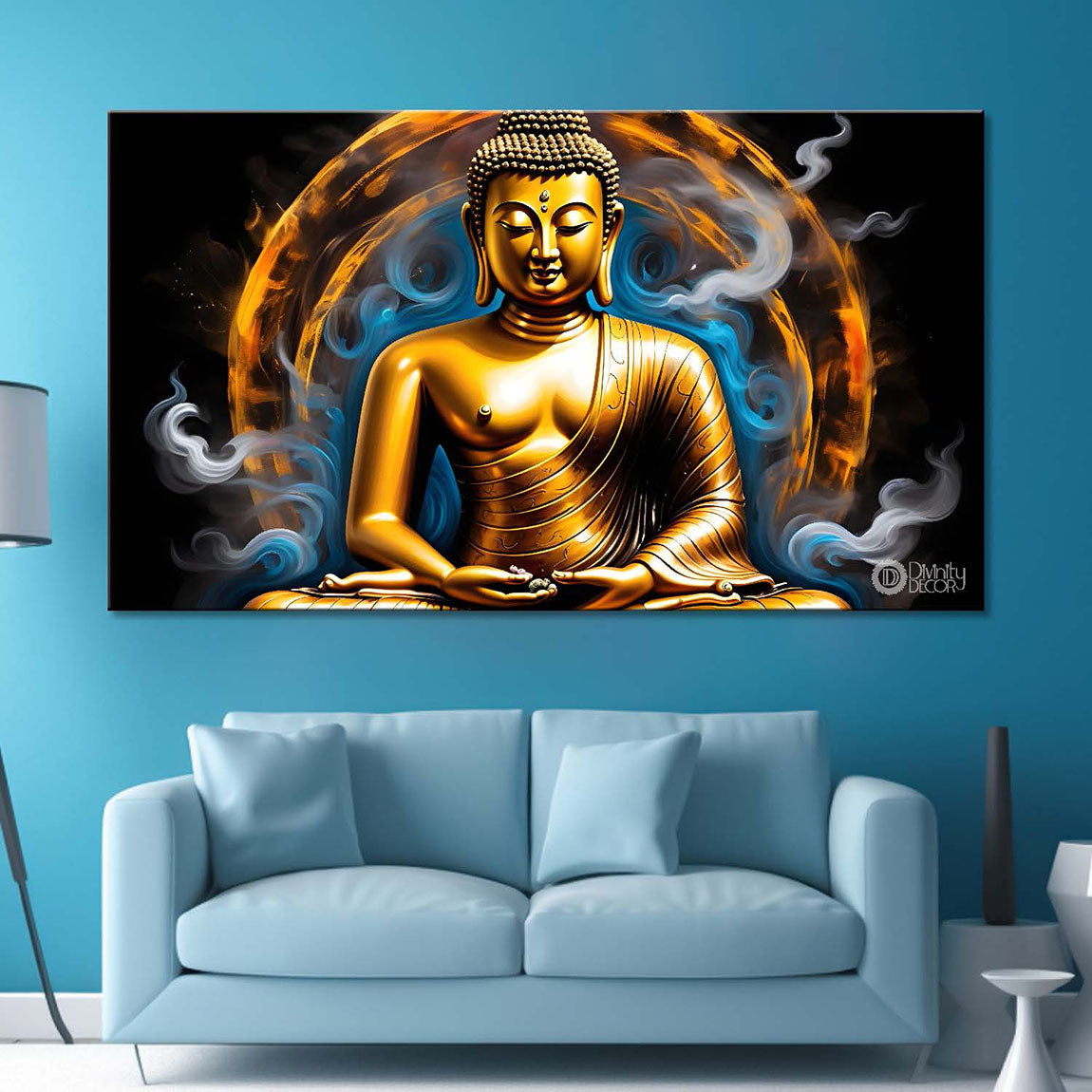 Golden buddha with yellow and blue chakra painting Canvas Wall Painting - Buddha-44
