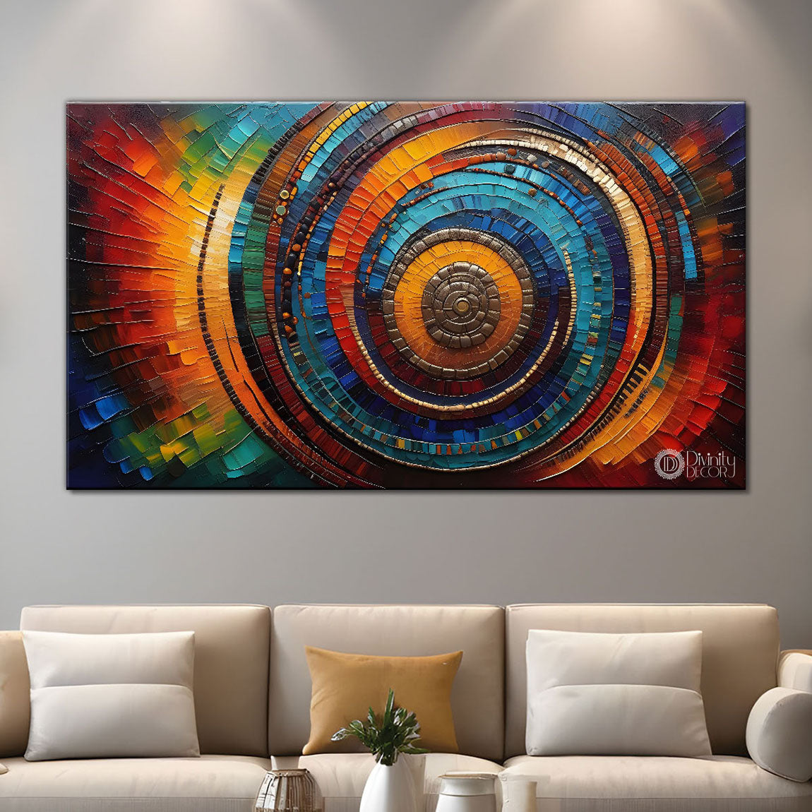 Colorful round textured modern art Canvas Painting - Design - Modern-L-44
